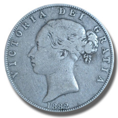 1882 United Kingdom Victoria Young Head Half Crown Silver Coin